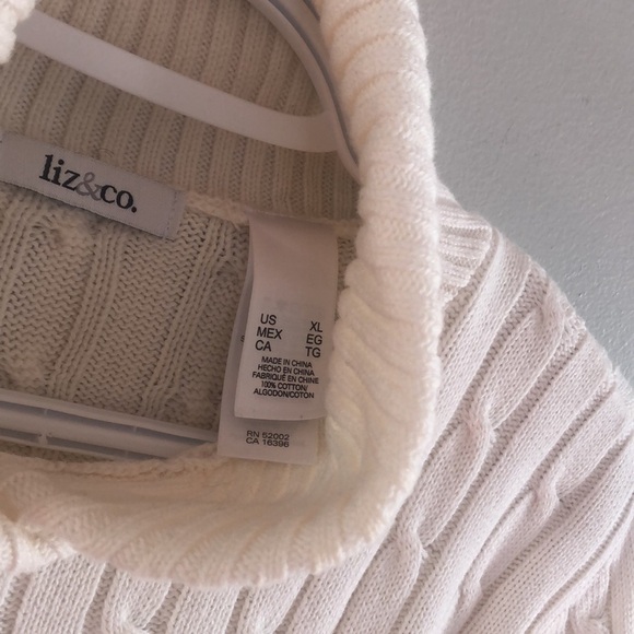 Ivory Cable Knit Turtleneck 100% Cotton  Sweater - Picture 5 of 11